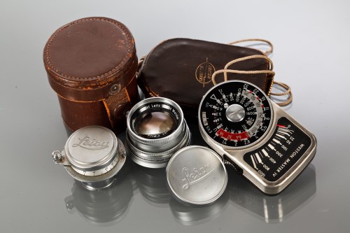 Lot 562 - TWO LEICA CAMERA LENSES comprising a Elmar f5...