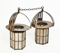 Lot 726 - PAIR OF ART NOUVEAU COPPER HALL LANTERNS of...