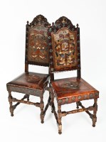 Lot 727 - PAIR OF CONTINENTAL MAHOGANY AND LEATHER HALL...