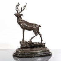 Lot 758 - CONTEMPORARY BRONZE OF A STAG on an oval...