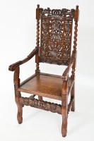 Lot 761 - VICTORIAN CARVED OAK ARMCHAIR 128cm high