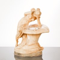 Lot 762 - ALABASTER STATUE modelled as a fairy leaning...
