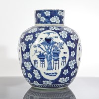 Lot 261 - CHINESE BLUE AND WHITE GINGER JAR decorated...