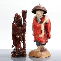 Lot 283 - TWO CHINESE FIGURES one in carved wood,...