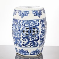 Lot 285 - CHINESE BLUE AND WHITE STOOL of hexagonal form...