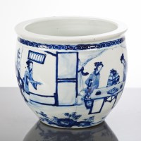 Lot 303 - CHINESE BLUE AND WHITE PLANTER of circular...