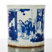 Lot 324 - CHINESE BLUE AND WHITE BRUSH POT of...