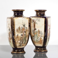 Lot 330 - PAIR OF JAPANESE SATSUMA VASES of square form...