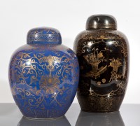 Lot 334 - TWO CHINESE GINGER JARS one in blue with gilt...