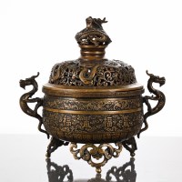 Lot 397 - CHINESE BRONZE CENSER of circular form and...