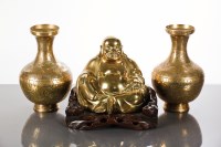 Lot 456 - CHINESE BRASS BUDDHA AND PAIR OF VASES the...