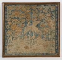 Lot 459 - CHINESE EMBROIDERY depicting a phoenix among...