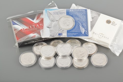 Lot 1510 - SIXTEEN BRITANNIA ONE OUNCE SILVER PIECES four...