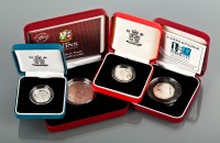 Lot 1548 - THREE ROYAL MINT SILVER PROOF ONE POUND COINS...