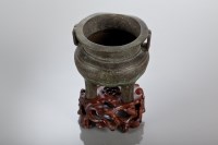 Lot 270 - CHINESE BRONZE CENSER of cauldron form and on...