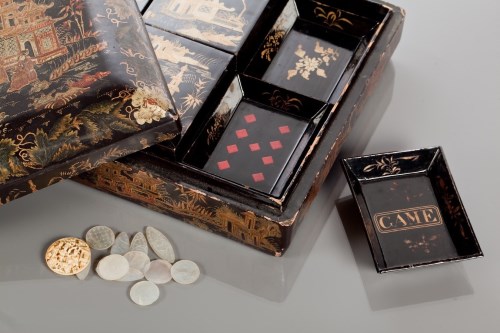 Lot 306 - 20TH CENTURY CHINESE GAMING SET the lacquered...