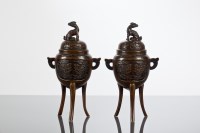 Lot 390 - PAIR OF CHINESE BRONZE CENSERS with lion dog...