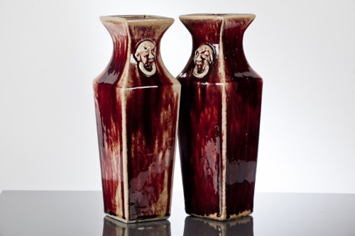 Lot 395 - PAIR OF CHINESE VASES of squared tapering form...