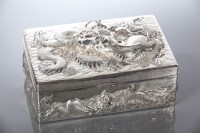 Lot 398 - IMPRESSIVE LARGE CHINESE SILVER CIGAR BOX with...