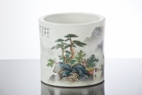 Lot 411 - CHINESE BRUSH POT decorated with landscape and...