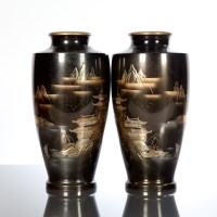 Lot 490 - PAIR OF JAPANESE METALWORK VASES with...