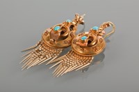Lot 1631 - PAIR OF VICTORIAN TURQUOISE SET DROP EARRINGS...