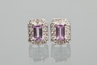 Lot 1735 - PAIR OF PINK SAPPHIRE AND DIAMOND STUD...
