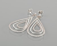 Lot 1763 - PAIR OF DIAMOND DROP EARRINGS of tear drop...