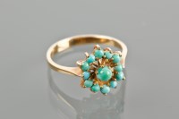 Lot 1770 - EIGHTEEN CARAT GOLD TURQUOISE CLUSTER RING the...