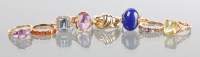 Lot 1807 - GROUP OF EIGHT GOLD GEM AND CZ SET RINGS six...