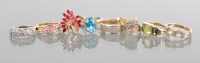 Lot 1813 - GROUP OF EIGHT NINE CARAT GOLD GEM SET RINGS...