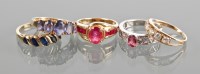 Lot 1817 - GROUP OF FIVE GOLD GEM AND CZ SET RINGS set...