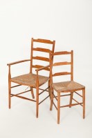 Lot 721 - TWO ARTS AND CRAFTS ASH LADDER BACK CHAIRS one...