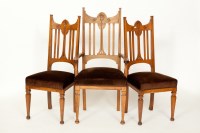 Lot 812 - SET OF SEVEN ARTS AND CRAFTS OAK DINING CHAIRS...