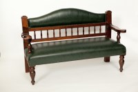 Lot 816 - VICTORIAN MAHOGANY RAIL BACK BENCH with green...
