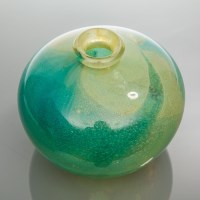 Lot 460 - MDINA GLOBULAR BLUE/GREEN GLASS VASE BY...
