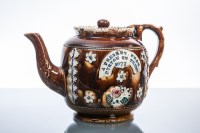 Lot 490 - LATE VICTORIAN BARGEWARE TEAPOT with...