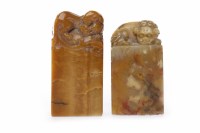 Lot 542 - TWO 20TH CENTURY CHINESE SOAPSTONE SEALS with...
