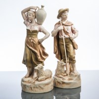 Lot 494 - PAIR OF ROYAL DUX FIGURES modelled as a young...