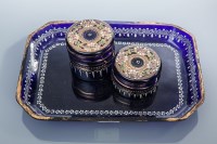 Lot 509 - 19TH CENTURY BOHEMIAN BLUE GLASS TRAY WITH TWO...