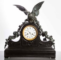 Lot 763 - VICTORIAN BRONZE AND SLATE MANTEL CLOCK by...
