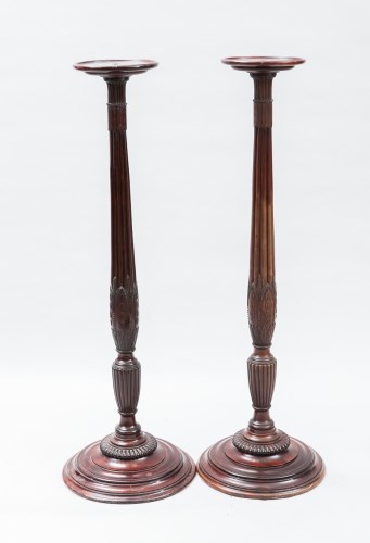 Lot 1011 - PAIR OF MAHOGANY BEDPOST TORCHERES each on a...