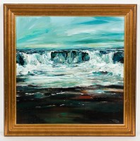 Lot 2379 - TOM BARRON, ATLANTIC BREAKERS oil on canvas,...