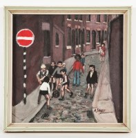 Lot 2387 - * ALICE SAYER, GLASGOW STREET GAMES oil on...