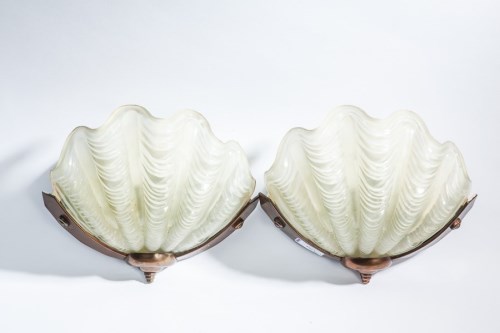 Lot 1027 - PAIR OF ART DECO COPPER AND FROSTED GLASS...