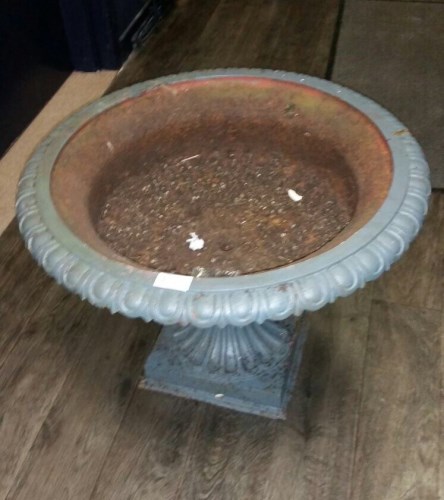 Lot 1045 - LARGE CAST IRON GARDEN URN with egg and dart...