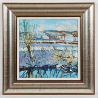 Lot 2358 - DOUGLAS LENNOX, WINTER ON THE RIVER AVON oil...