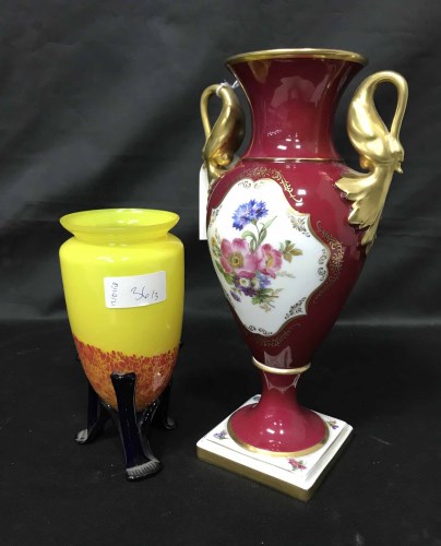 Lot 36 - GERMAN TWO HANDLED VASE, ANOTHER WITH EGYPTIAN...
