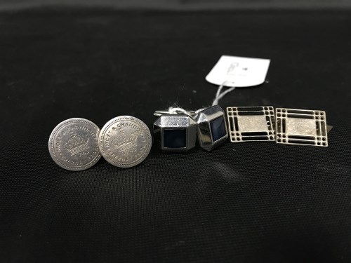 Lot 44 - PAIR OF DUNHILL SILVER CUFF LINKS also a pair...