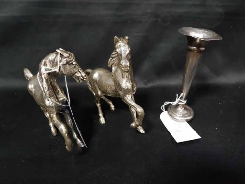 Lot 79 - PAIR OF CAST METAL HORSES along with a silver...
